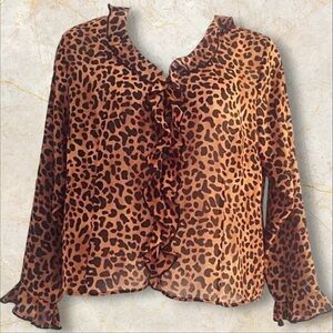 Ashley Stewart Leopard Cascading Ruffle Blouse • Size 16